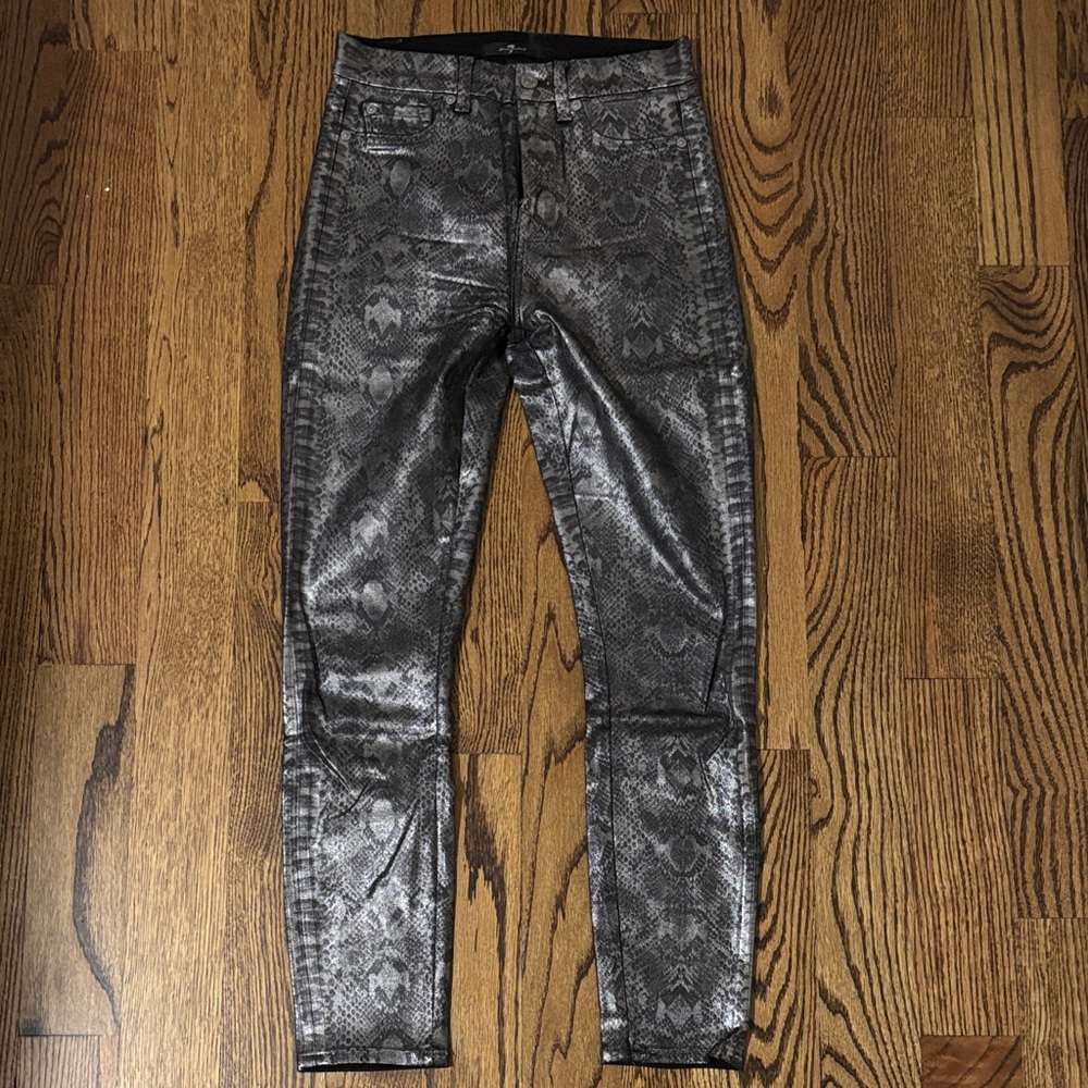 7 For All Mankind Jeans Metallic Snake-Print Skinny Pants